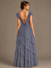Ruffle Tiered V Neck Maxi Dress