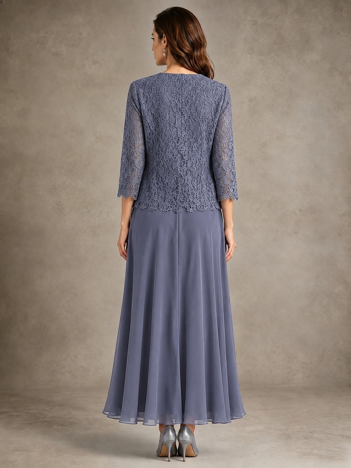 2-Piece Chiffon Mother of the Bride Dress with Lace Jacket