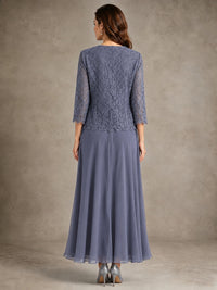2-Piece Chiffon Mother of the Bride Dress with Lace Jacket