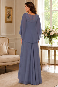 Elegant Chiffon Mother of the Bride Dress with Lace Applique and Cape Sleeves