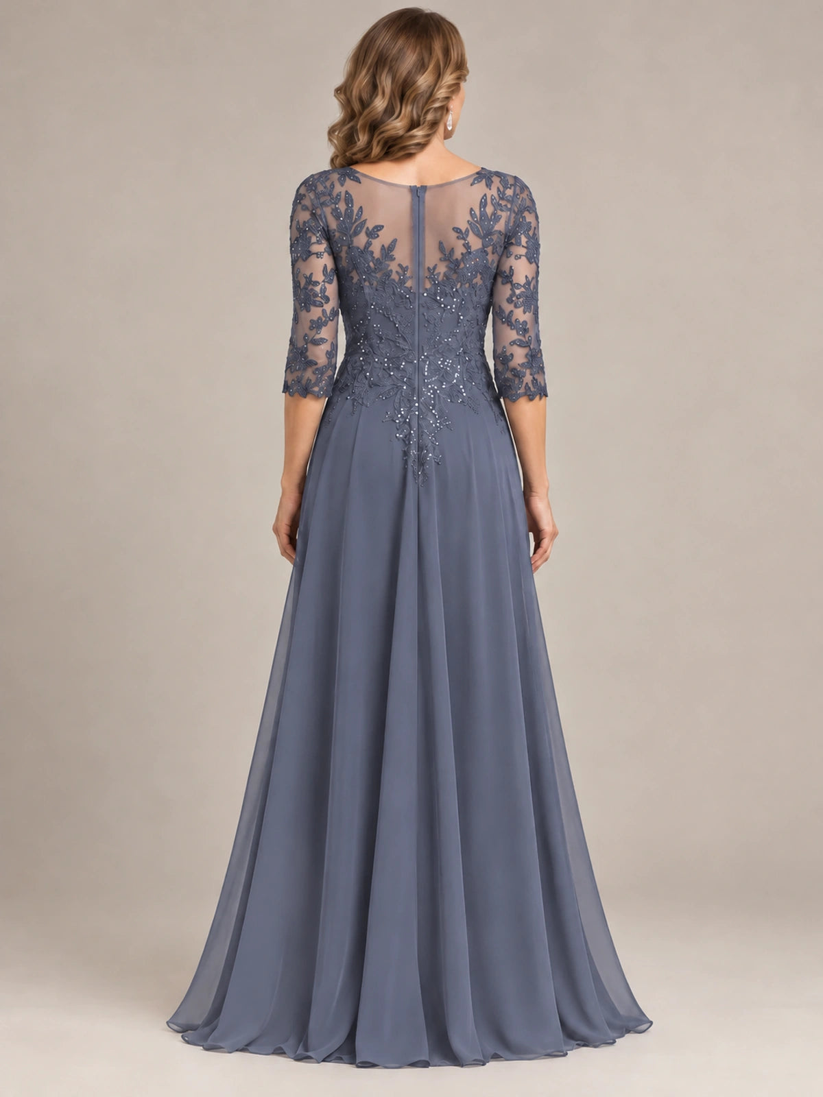 Sequin Lace A-Line Mother of the Bride Dress with 3/4 Sleeves
