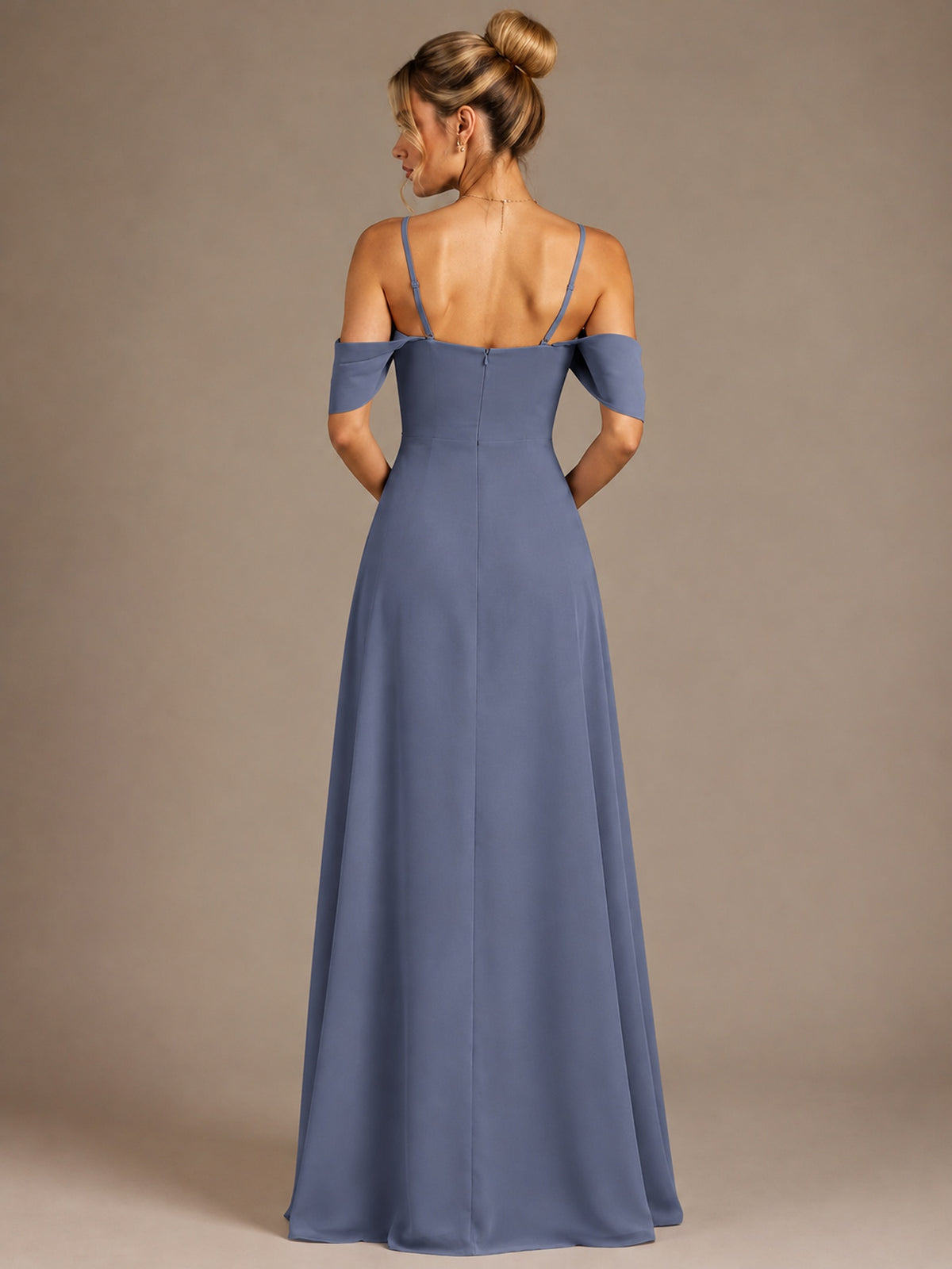 Spaghetti Strap Chiffon Bridesmaid Dress with Ruffles Slit