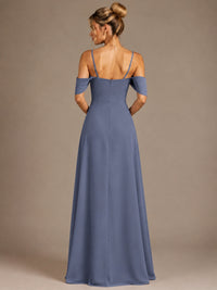Spaghetti Strap Chiffon Bridesmaid Dress with Ruffles Slit