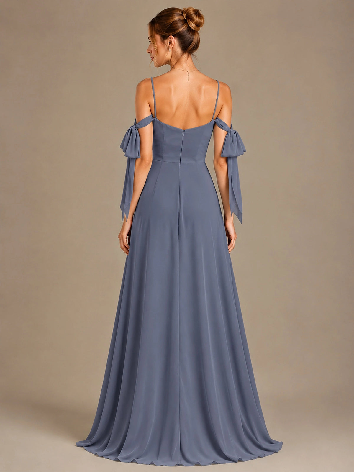 A-Line Ruffles Chiffon Bridesmaid Dress with Slit