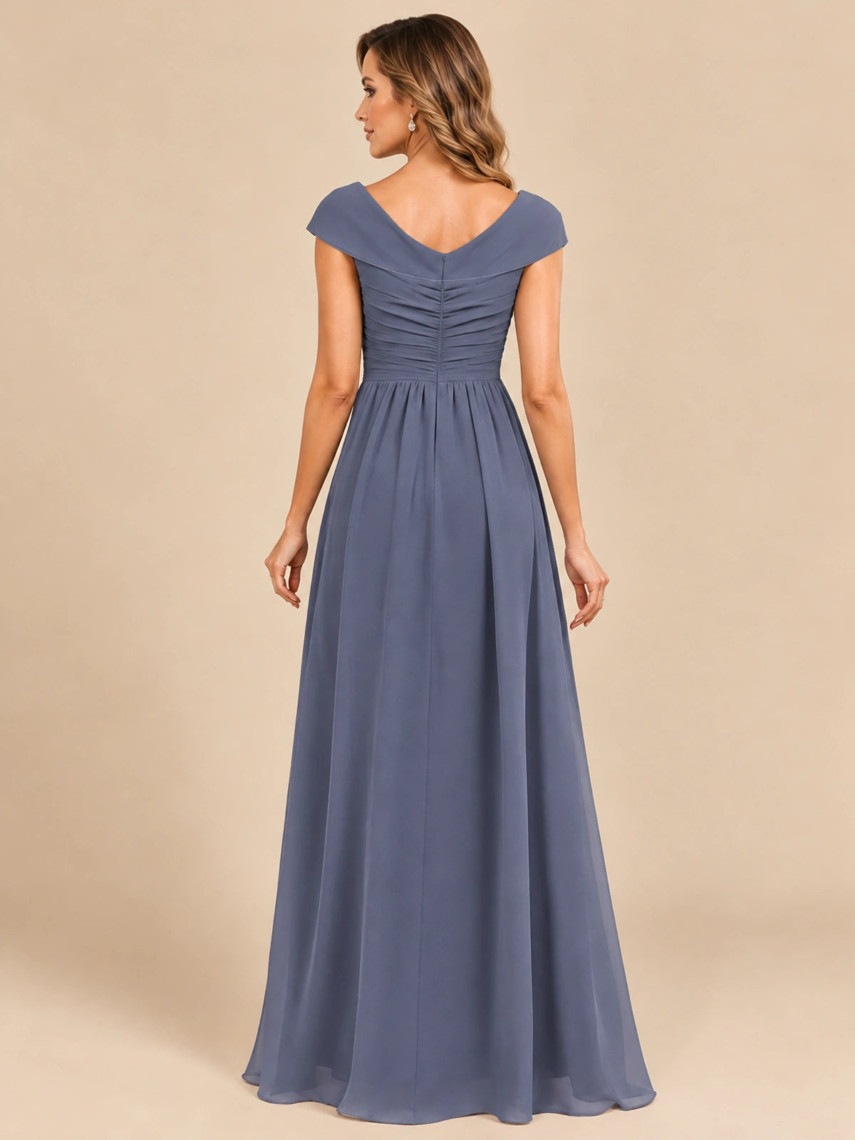 Cap Sleeve Mother of The Bride Dresses Long Chiffon Formal Gowns