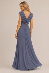 Cowl Neck Ruched Chiffon Mother of the Bride Dress