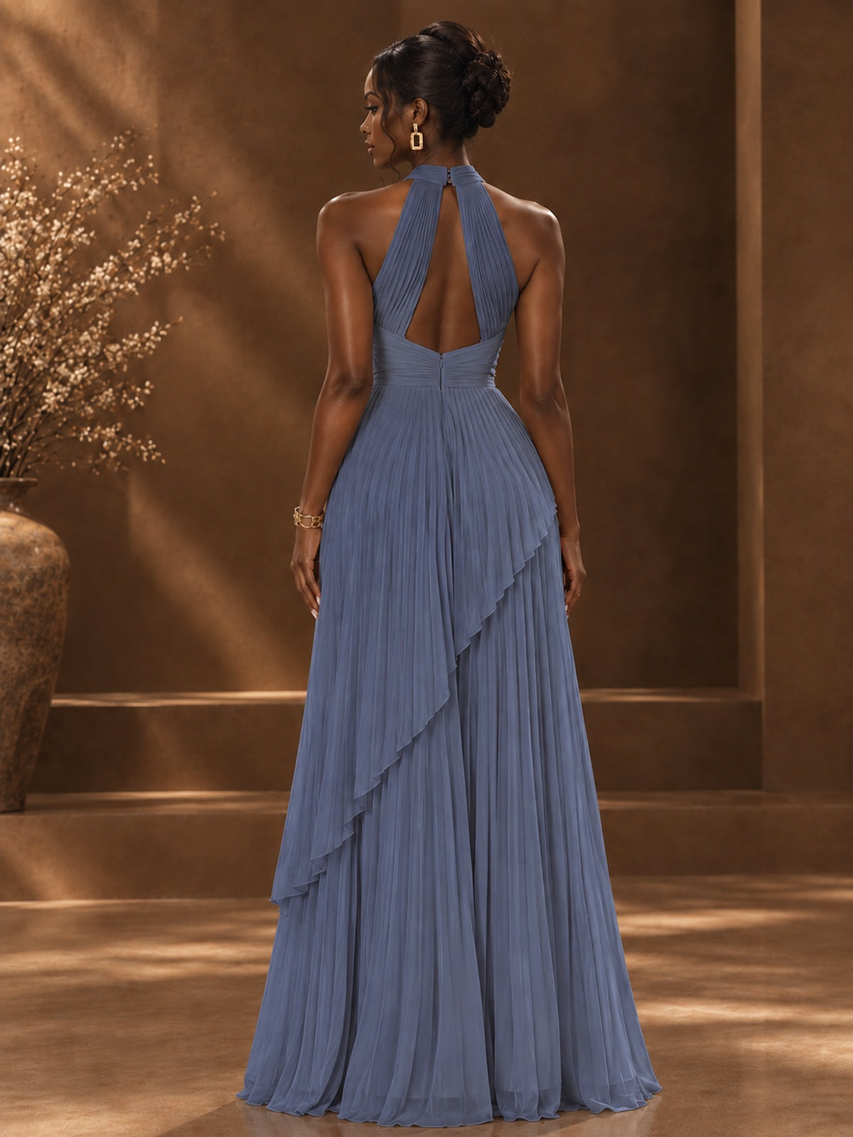 Wrap Pleated Prom Dress Halter A-line Chiffon Formal Wedding Dress