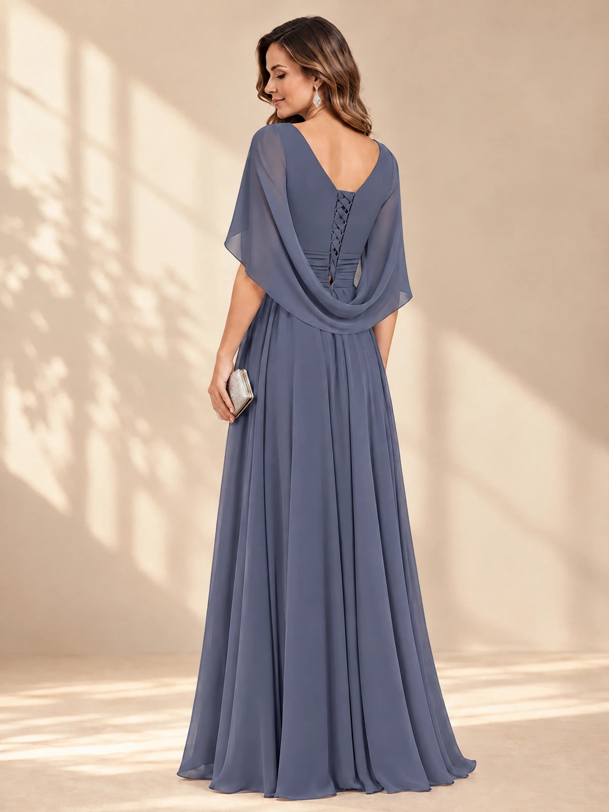 Ruched V Neck Mother of The Bride Dresses with Shawls Appliques and Cap Sleeves