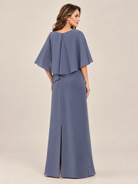 Cape Sleeve Mother of the Bride Dress with Asymmetrical Overlay
