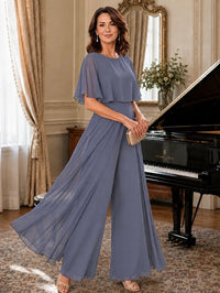 Chiffon Mother of the Bride Jumpsuit with Layered Cape Sleeves