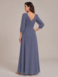 V-Neck Pleated Chiffon Mother of the Bride Dress with Flutter Sleeves