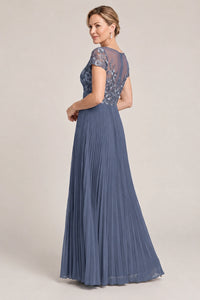 Embroidered Lace Pleated Mother of the Bride Dress