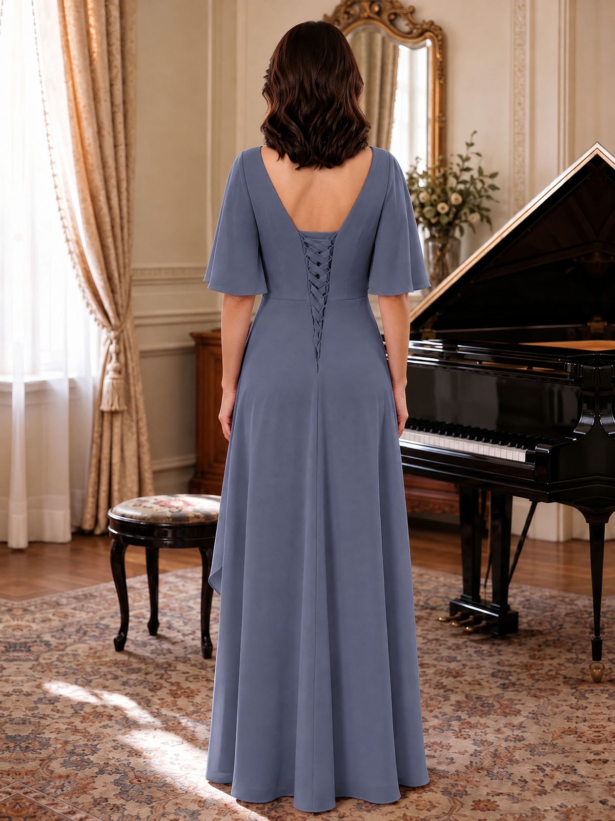 V-Neck Chiffon Lace Mother of the Bride Dresses