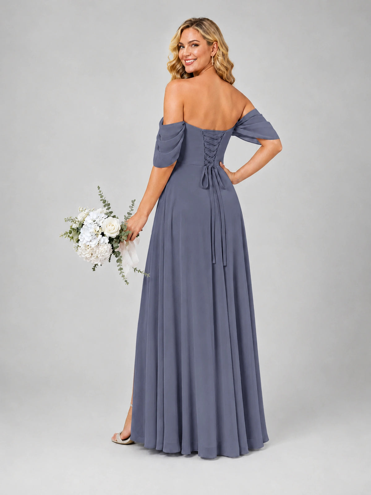 Off Shoulder Chiffon Bridesmaid Dress with Slit
