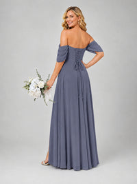 Off Shoulder Chiffon Bridesmaid Dress with Slit