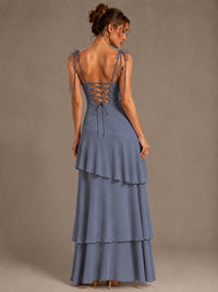 Spaghetti Strap Tiered Ruffles Chiffon Prom Dress