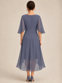 Cowl Neck Ruched Chiffon Mother of the Bride Dresses with Flutter Sleeves
