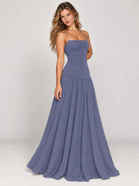 Butter Yellow Ruched Spaghetti Strap Drop-Waist Prom Dress