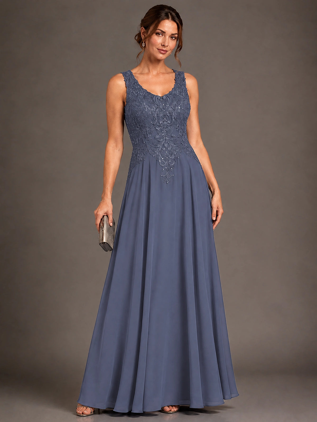 A-line 2 Pieces Chiffon Appliques Mother of The Bride Dresses with Jackets