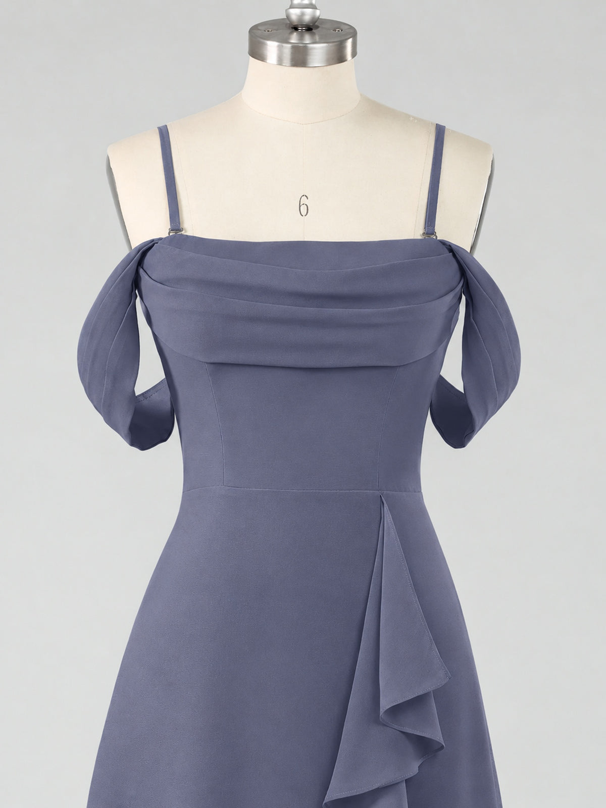 Spaghetti Strap Chiffon Bridesmaid Dress with Ruffles Slit