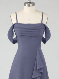 Spaghetti Strap Chiffon Bridesmaid Dress with Ruffles Slit