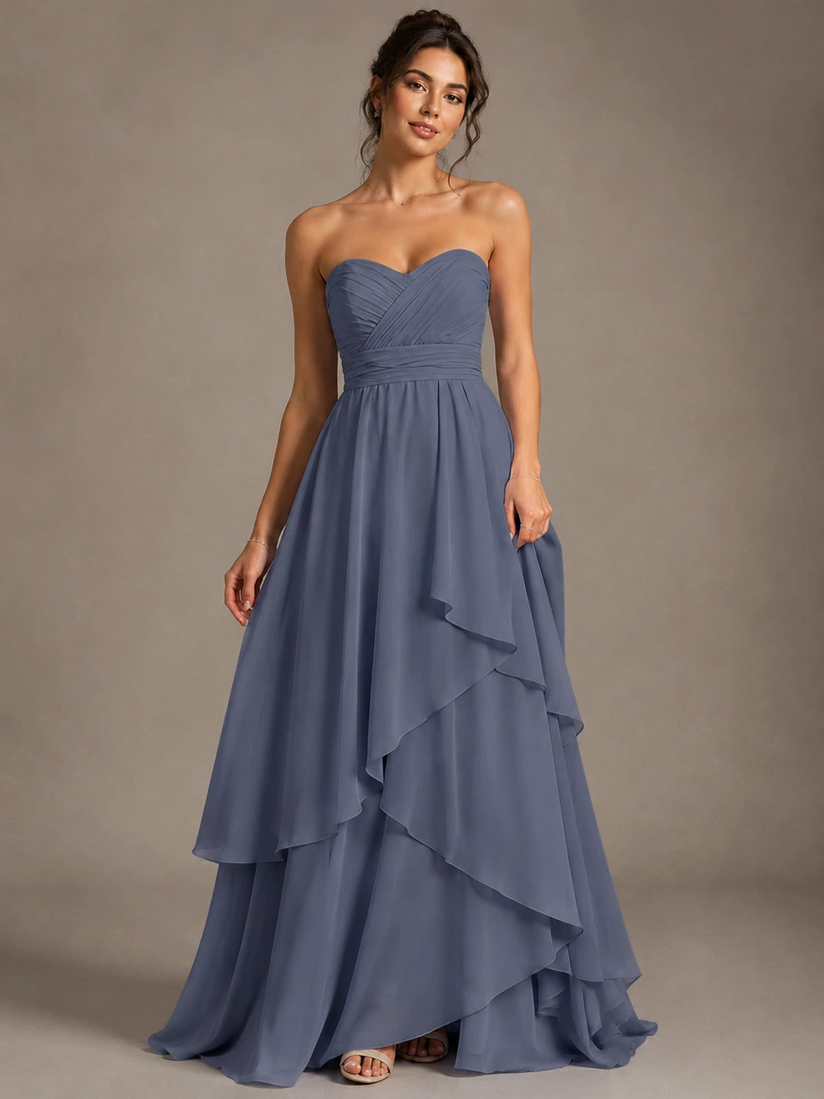 Strapless Ruffle A-Line Maxi Dress