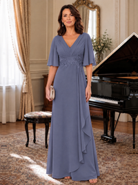 V-Neck Chiffon Lace Mother of the Bride Dresses