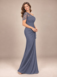 One Shoulder Chiffon Mother of The Bride Dress