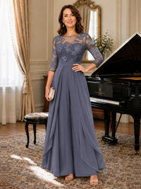 Lace Applique Wide-Leg Chiffon Mother of the Bride Jumpsuit