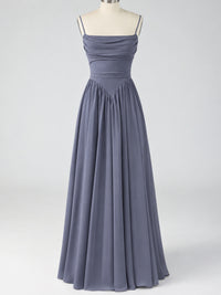 Spaghetti Strap Ruched Chiffon Maxi Dress with Backless