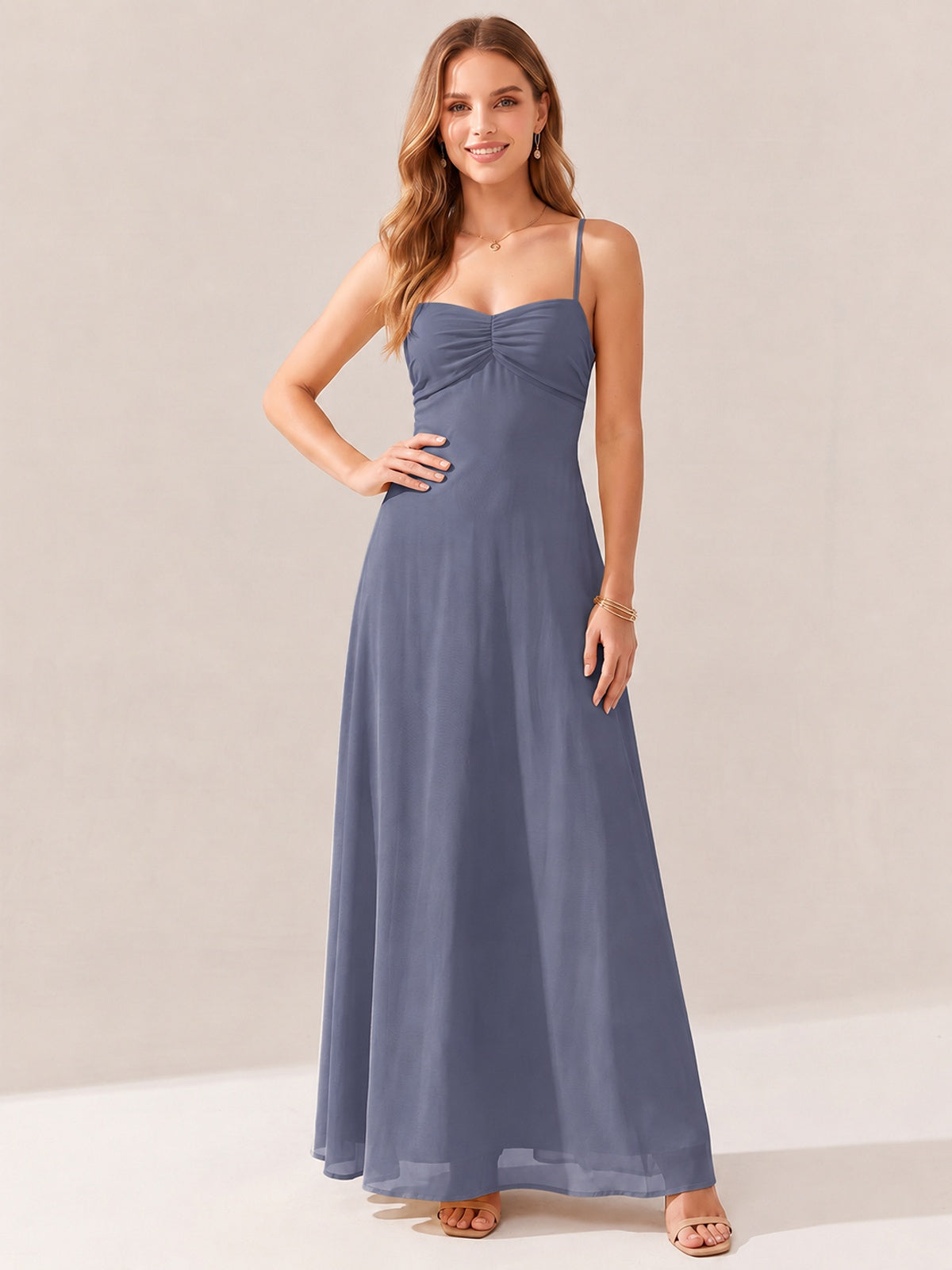 JOVELLEE Yellow Sweetheart Ruched Bust Chiffon Maxi Dress