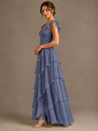 Ruffle Tiered V Neck Maxi Dress