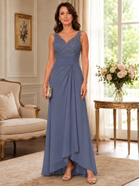 Elegant Chiffon Mother of the Bride Dress with Lace Applique and Cape Sleeves