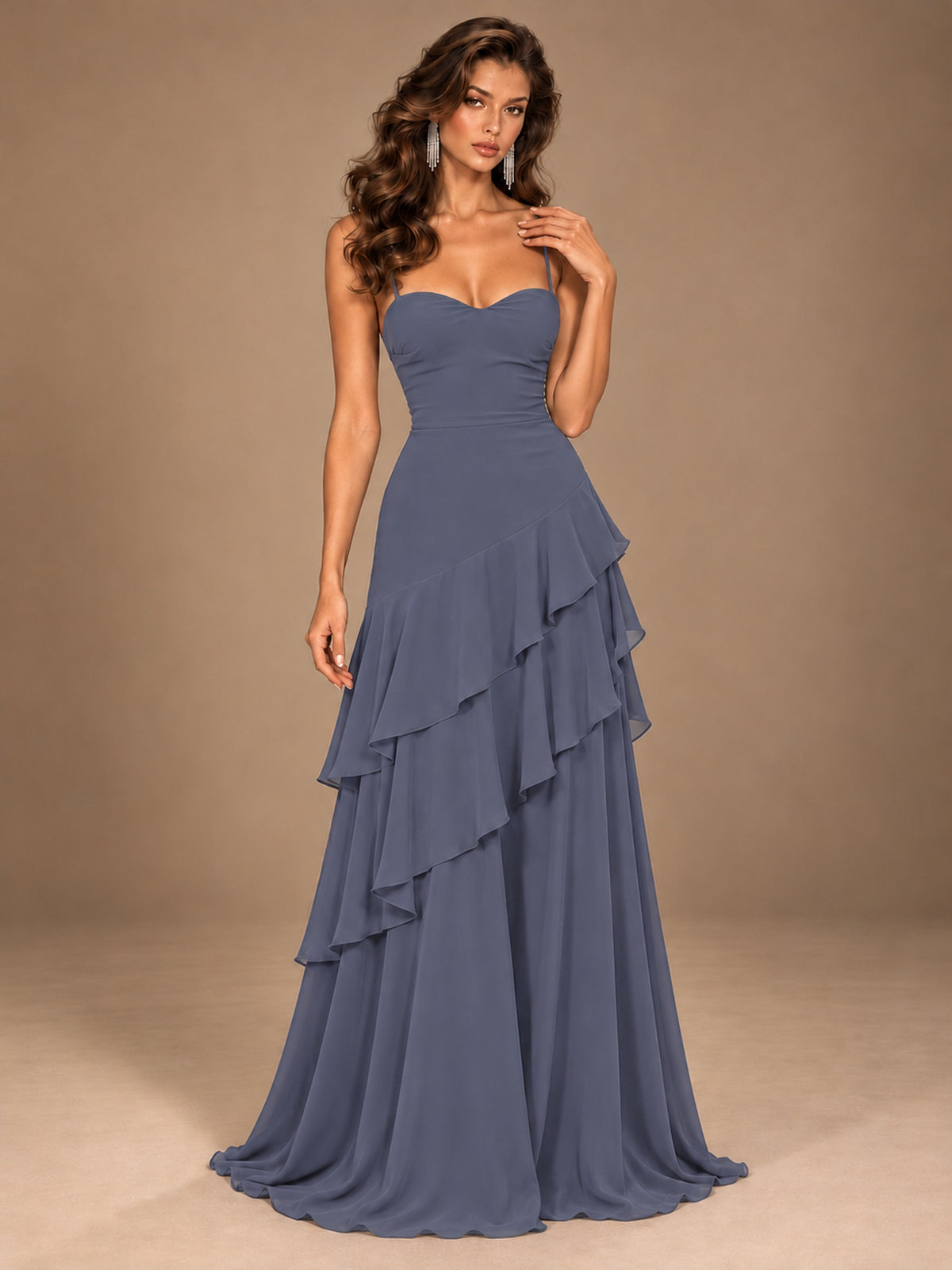 Sweetheart A-Line Ruffle Prom Dress with Spaghetti Straps