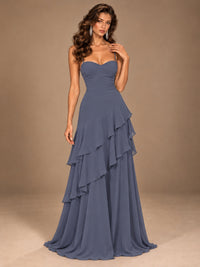 Sweetheart A-Line Ruffle Prom Dress with Spaghetti Straps