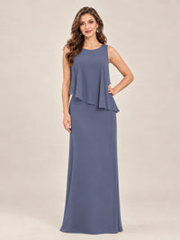 Cape Sleeve Mother of the Bride Dress with Asymmetrical Overlay