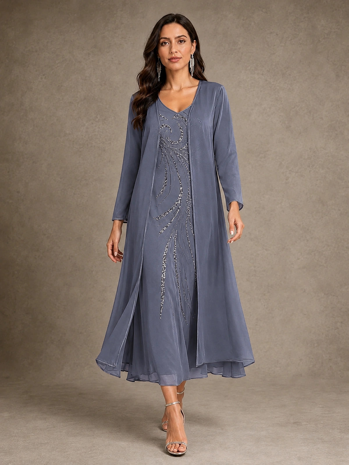 Sequin Chiffon Mother of the Bride Dress with Jacket