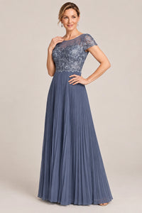 Embroidered Lace Pleated Mother of the Bride Dress