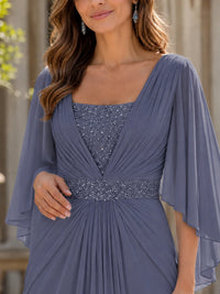 Elegant V-Neck Sequined Chiffon Mother of the Bride Dress with Flutter Sleeves