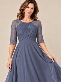 Tea-Length Mother of the Bride Dress with Lace 3/4 Sleeves