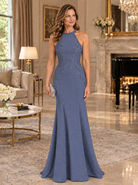 Halter Neckline Lace Appliques Mother of The Bride Dresses