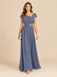 Cap Sleeve Mother of The Bride Dresses Long Chiffon Formal Gowns