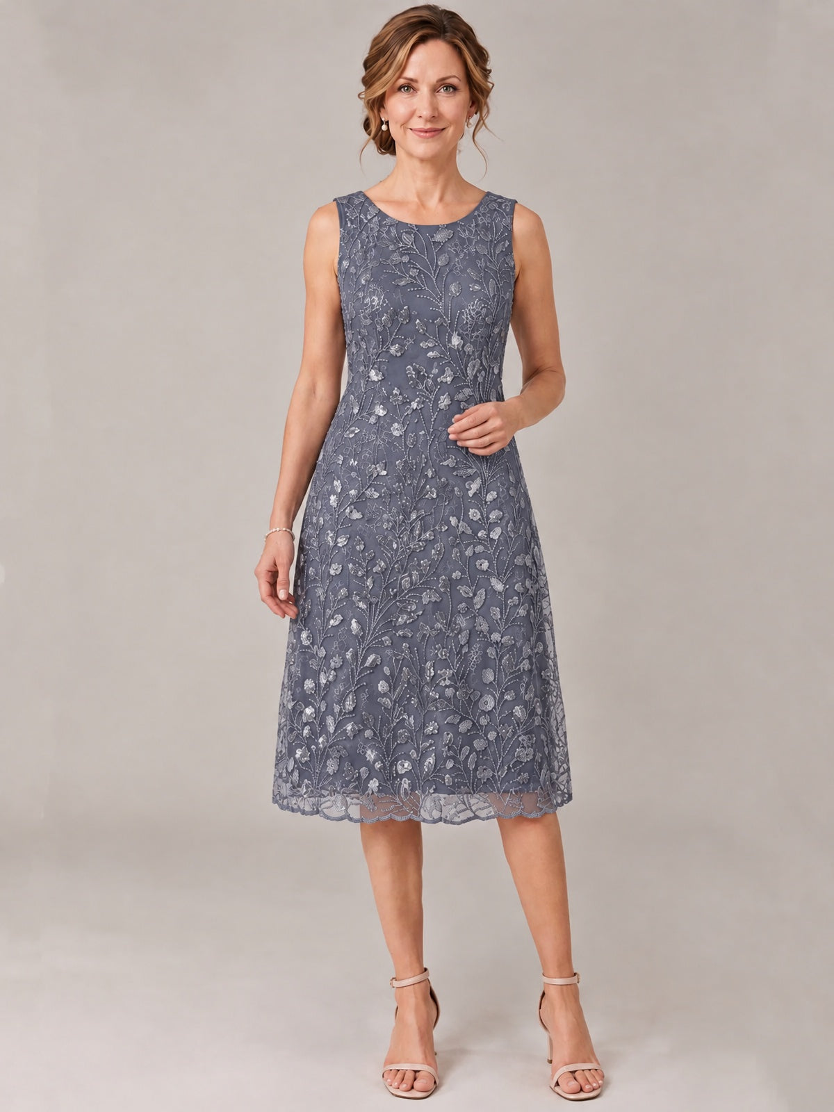 Tea Length Sequin Lace Mother of The Bride Dress with Chiffon Jacket