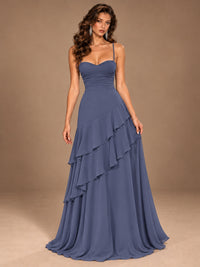 Sweetheart A-Line Ruffle Prom Dress with Spaghetti Straps