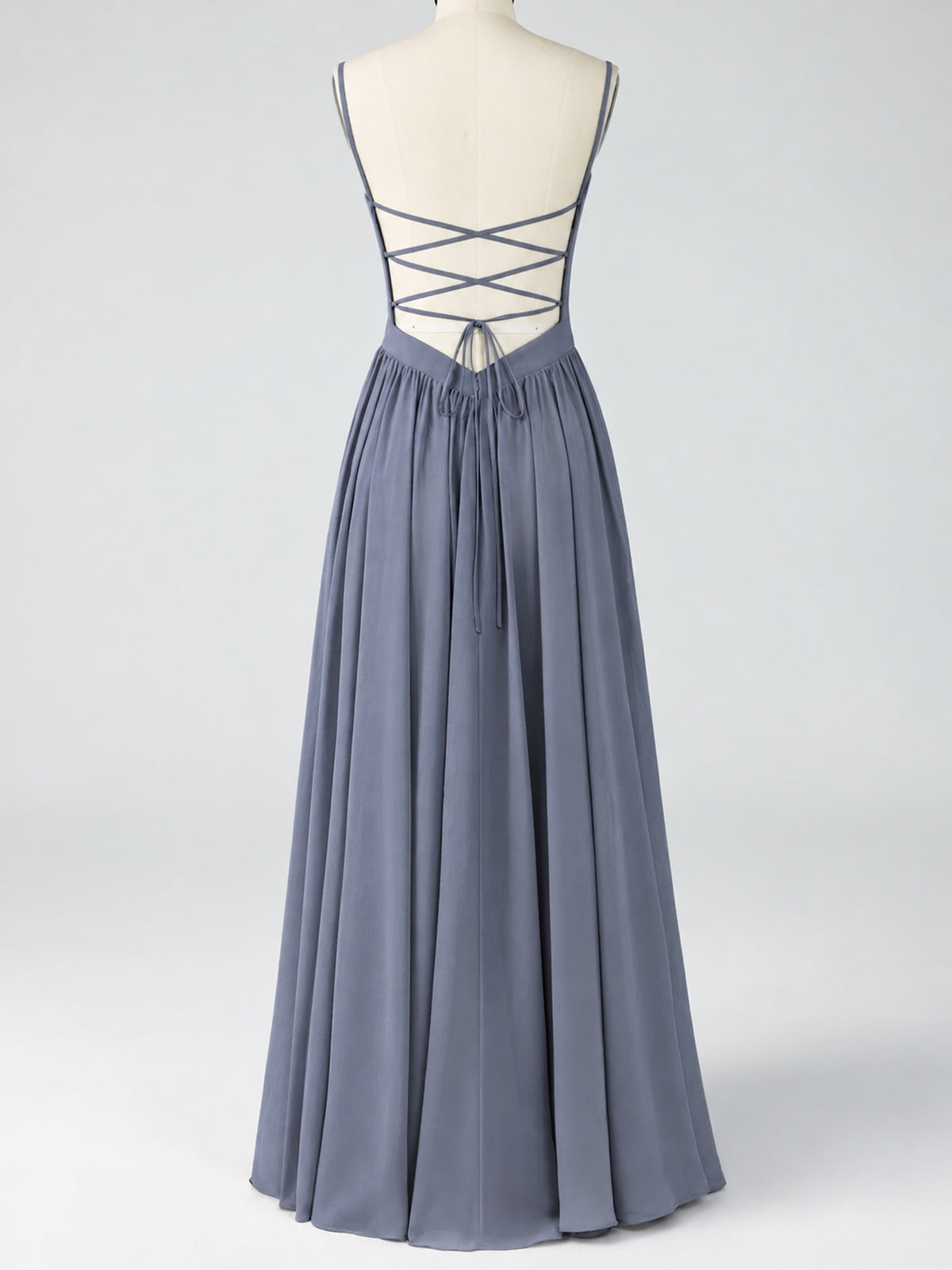 Spaghetti Strap Ruched Chiffon Maxi Dress with Backless