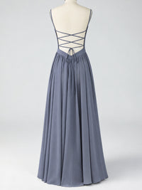 Spaghetti Strap Ruched Chiffon Maxi Dress with Backless