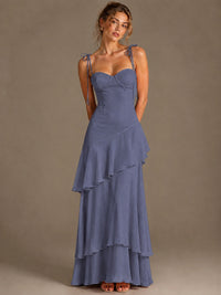 Spaghetti Strap Tiered Ruffles Chiffon Prom Dress