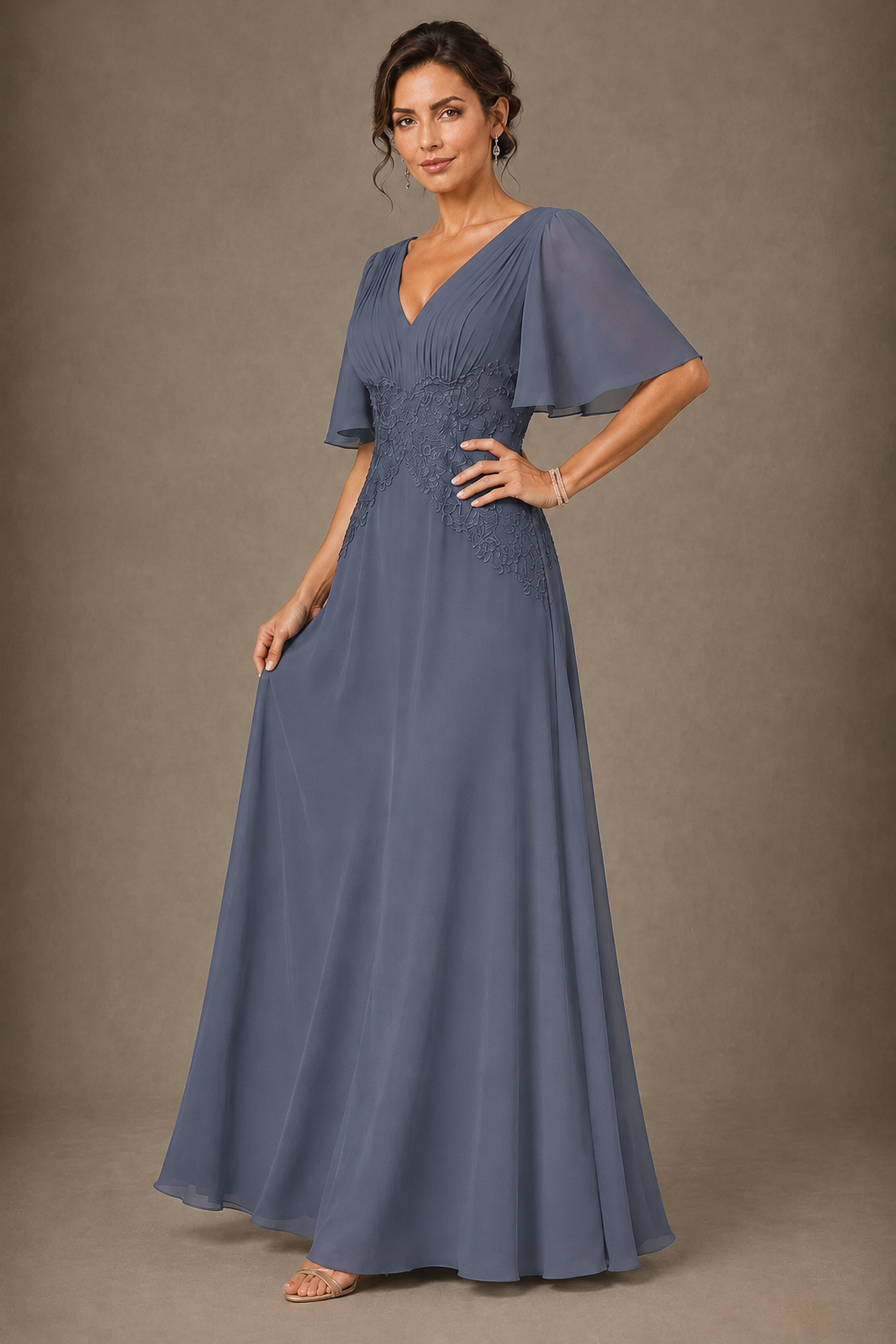 A-Line Chiffon Mother of the Bride Dress with Applique