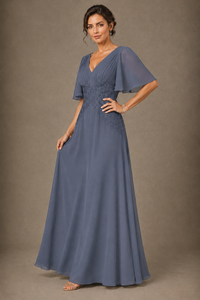 A-Line Chiffon Mother of the Bride Dress with Applique