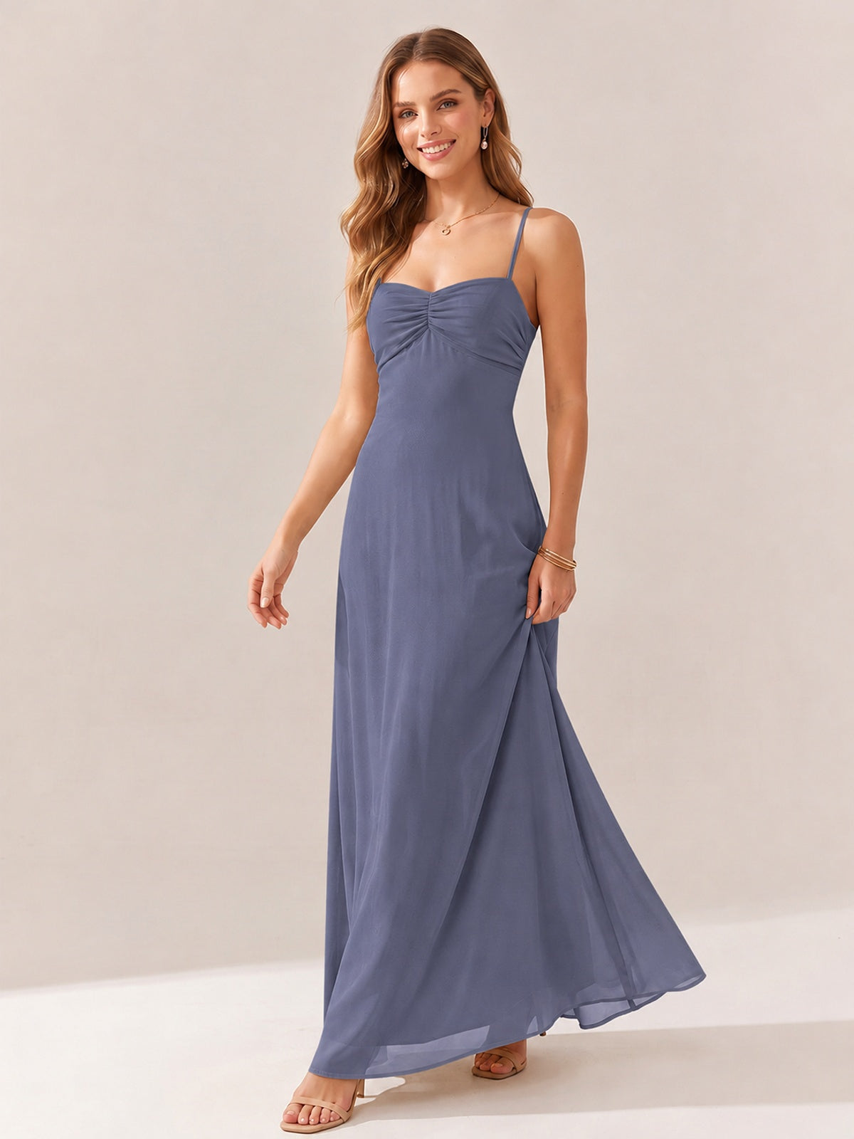 JOVELLEE Yellow Sweetheart Ruched Bust Chiffon Maxi Dress